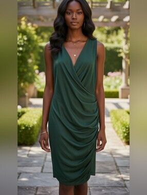 Trac Forest Green 1X Gathered Midi Dress